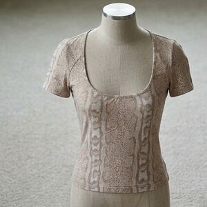 Sisley Beige Snake Patterned Scoop Neck Short Sleeve Top L